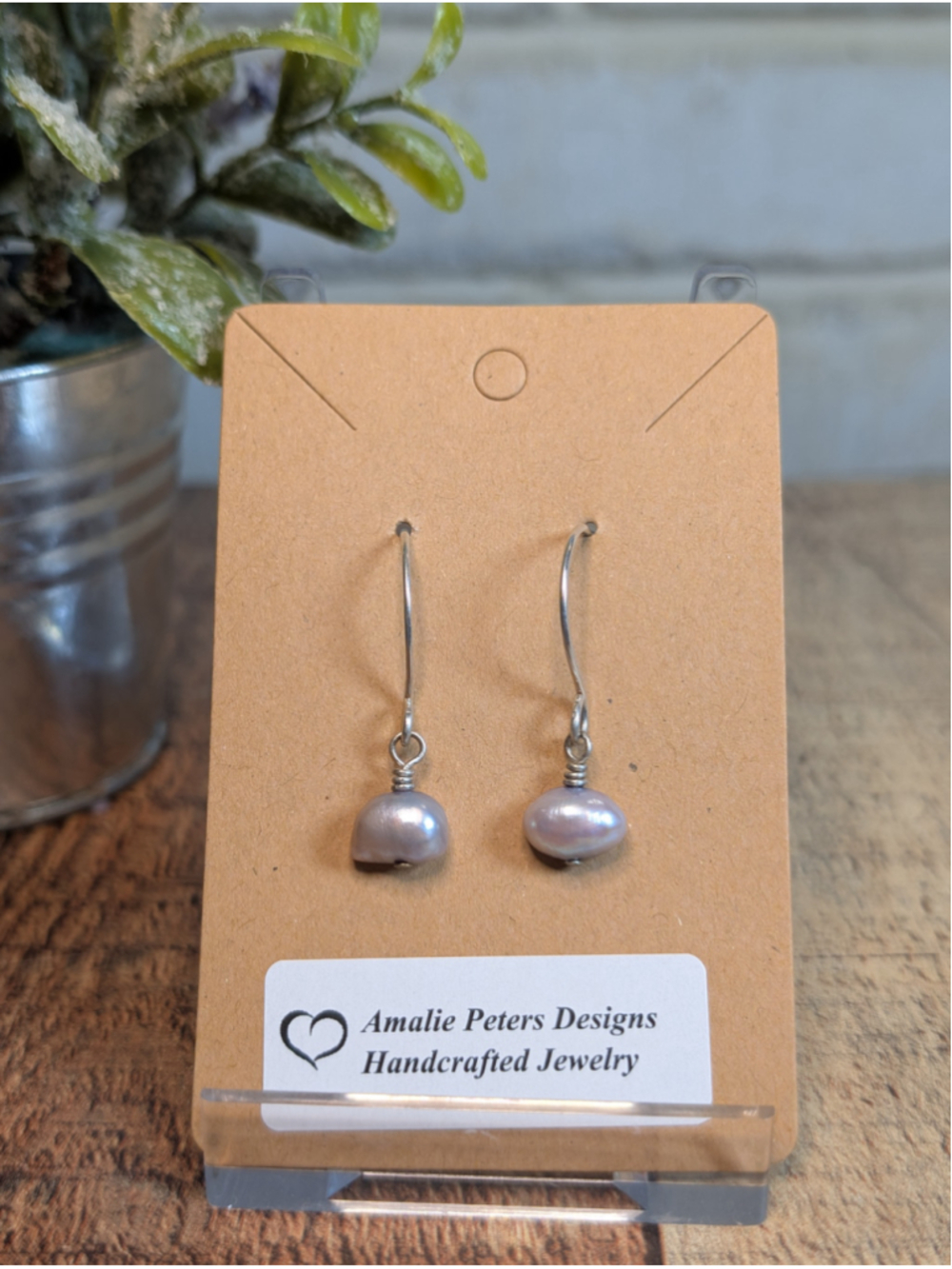 NEW Artisan Silver Wire Wrapped Dainty Drop Pearl Lavender Dangle Earrings